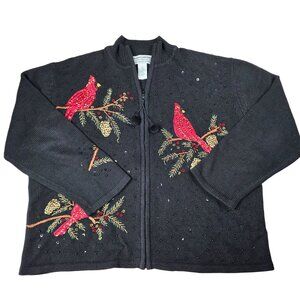 Vintage Heirloom Collectibles Christmas Cardinal Embellished Cardigan Sweater XL